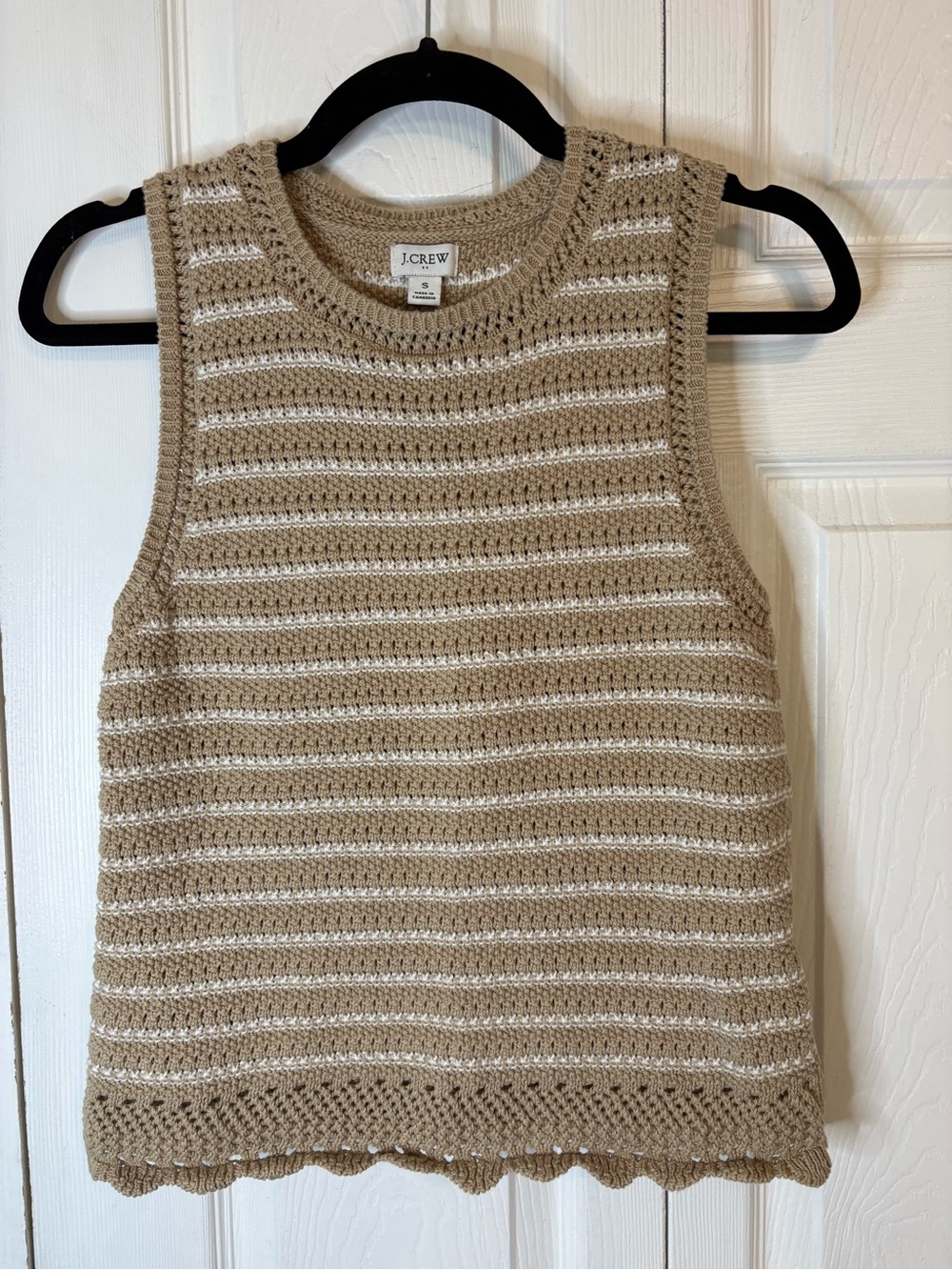 J. Crew Factory Women's Cream & Tan Striped Sleeveless Knit Sweater Tank Small